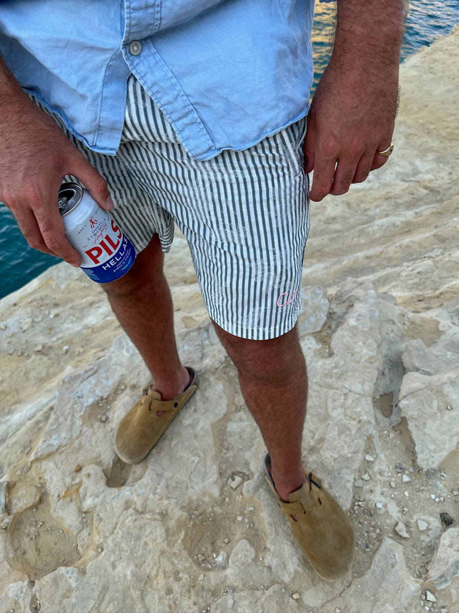 CLJ Green & White Pinstripe Shorts