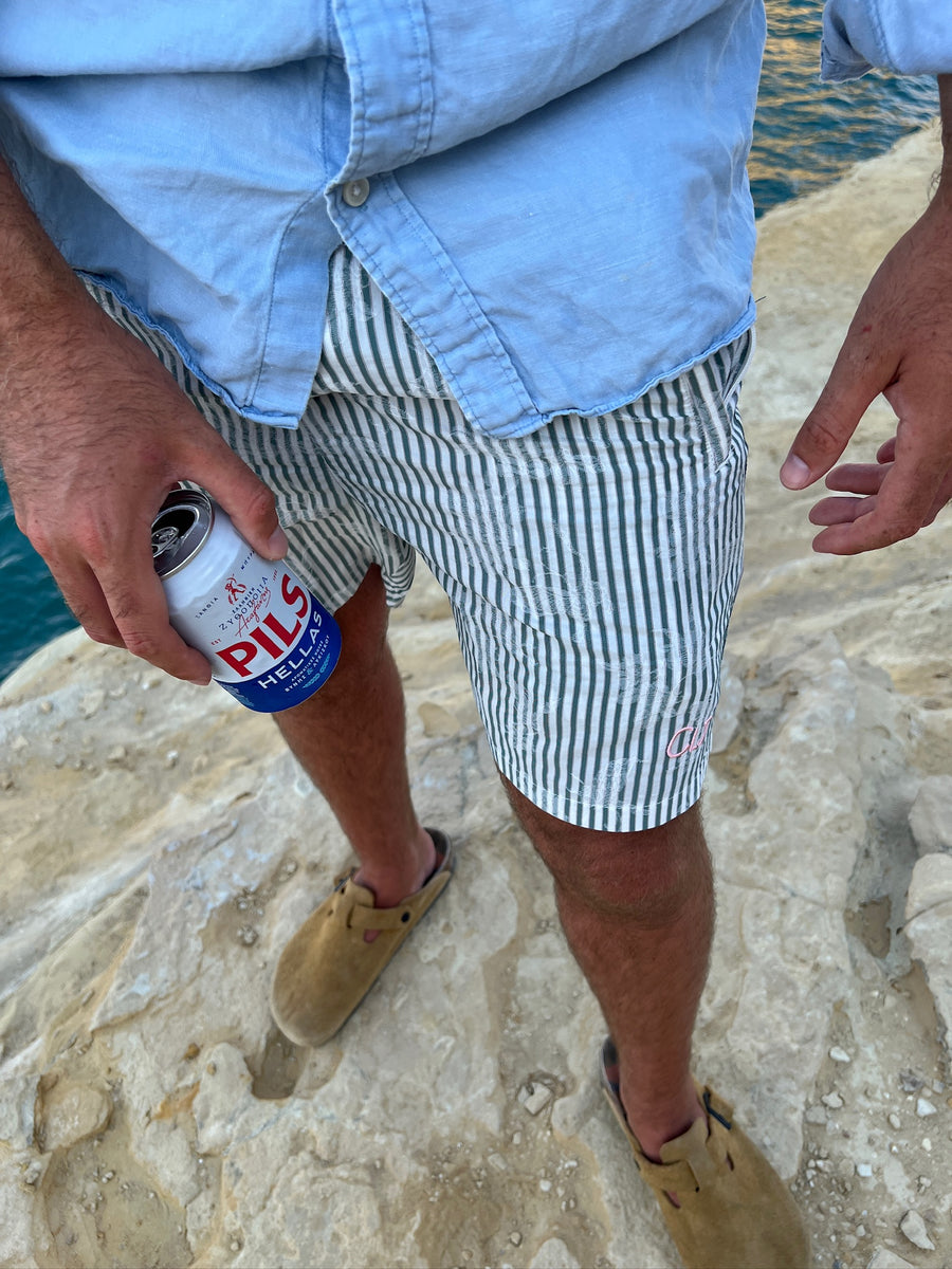 CLJ Green & White Pinstripe Shorts