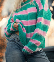 Green & Pink Mohair Jumper