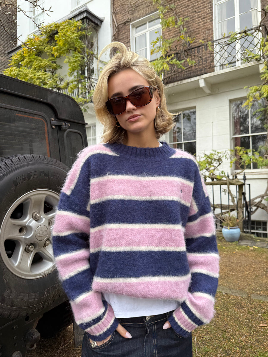 Navy & Pink Mohair Jumper