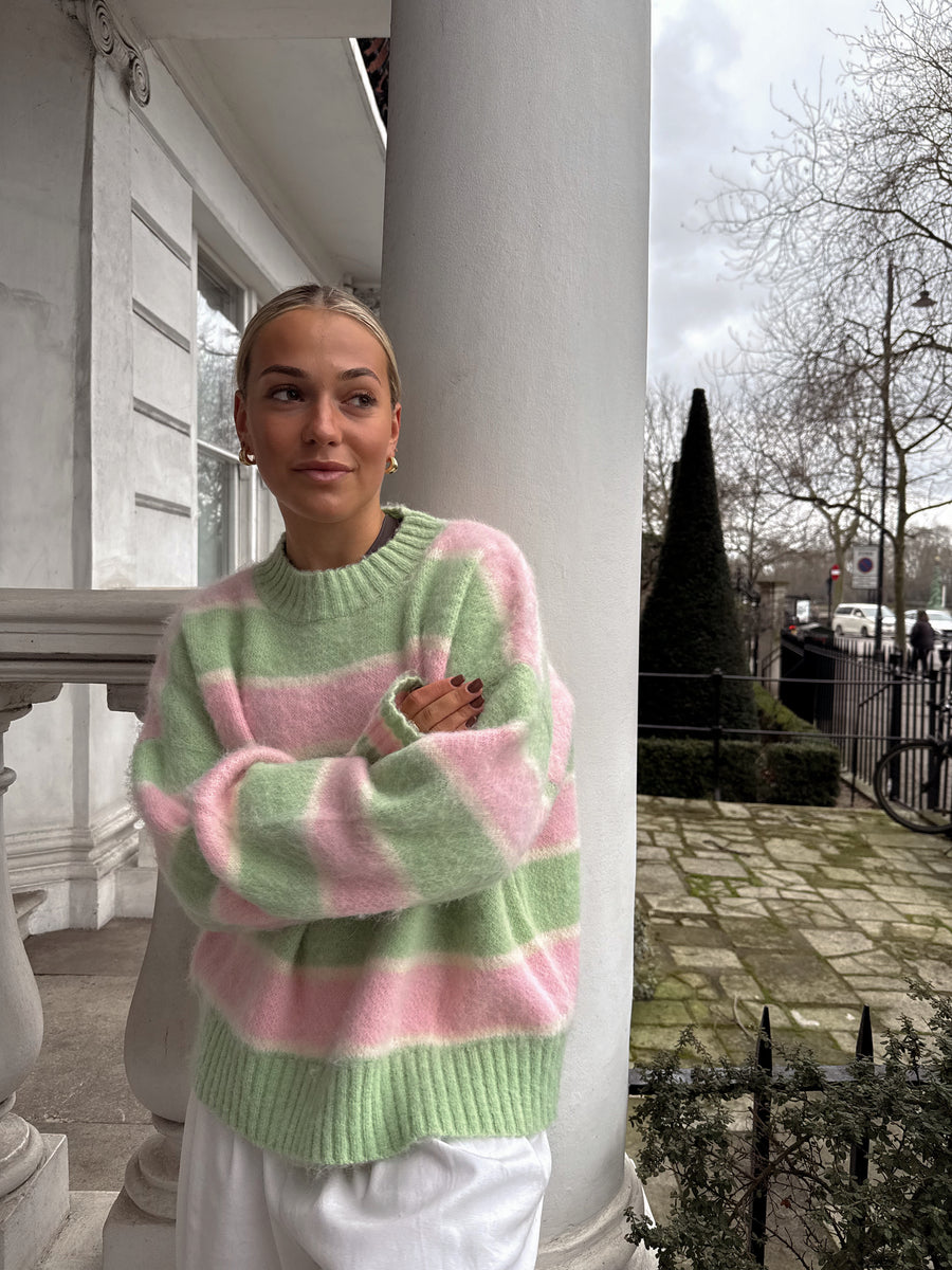 Light Green & Pink Mohair Jumper