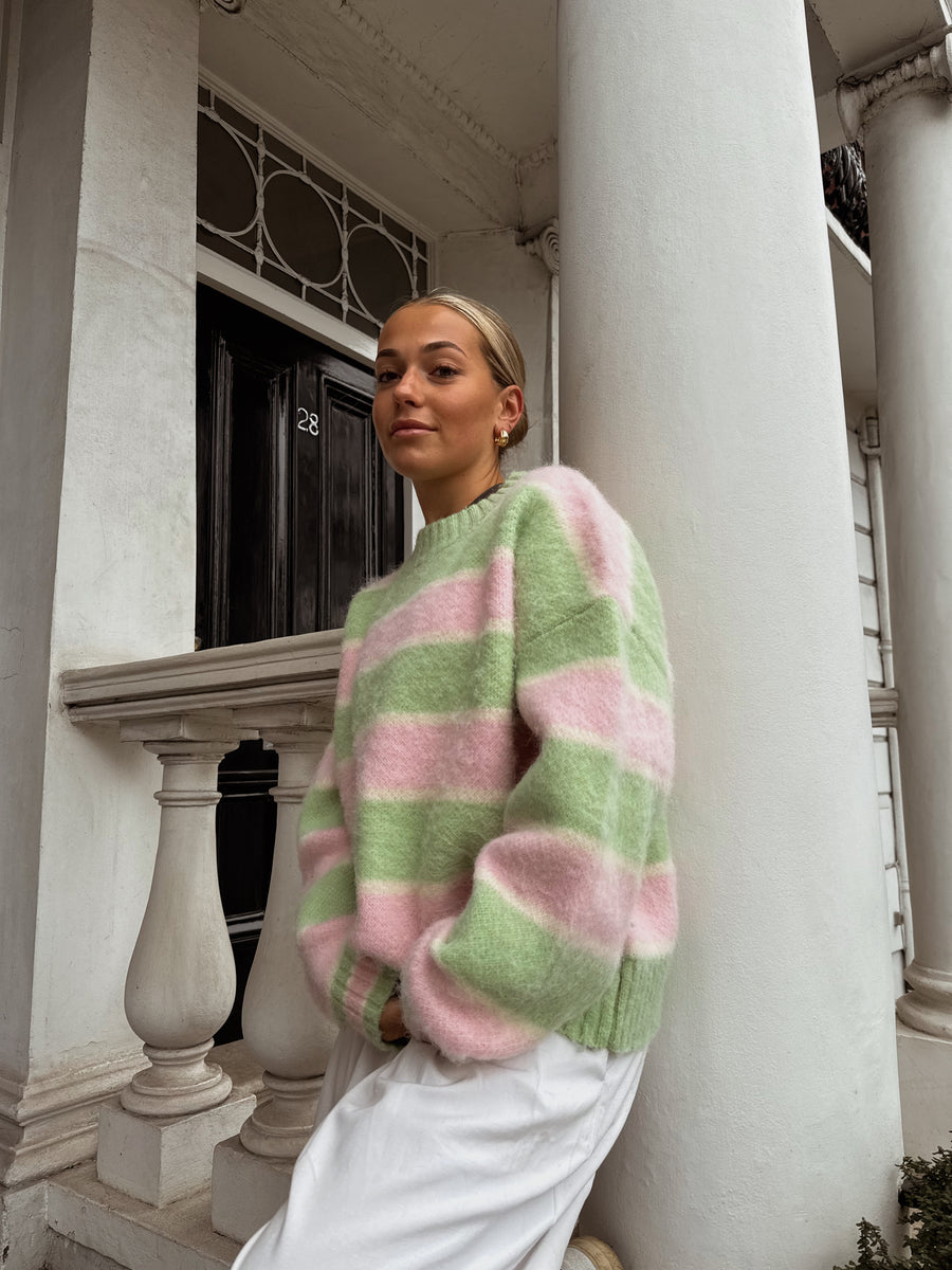 Light Green & Pink Mohair Jumper