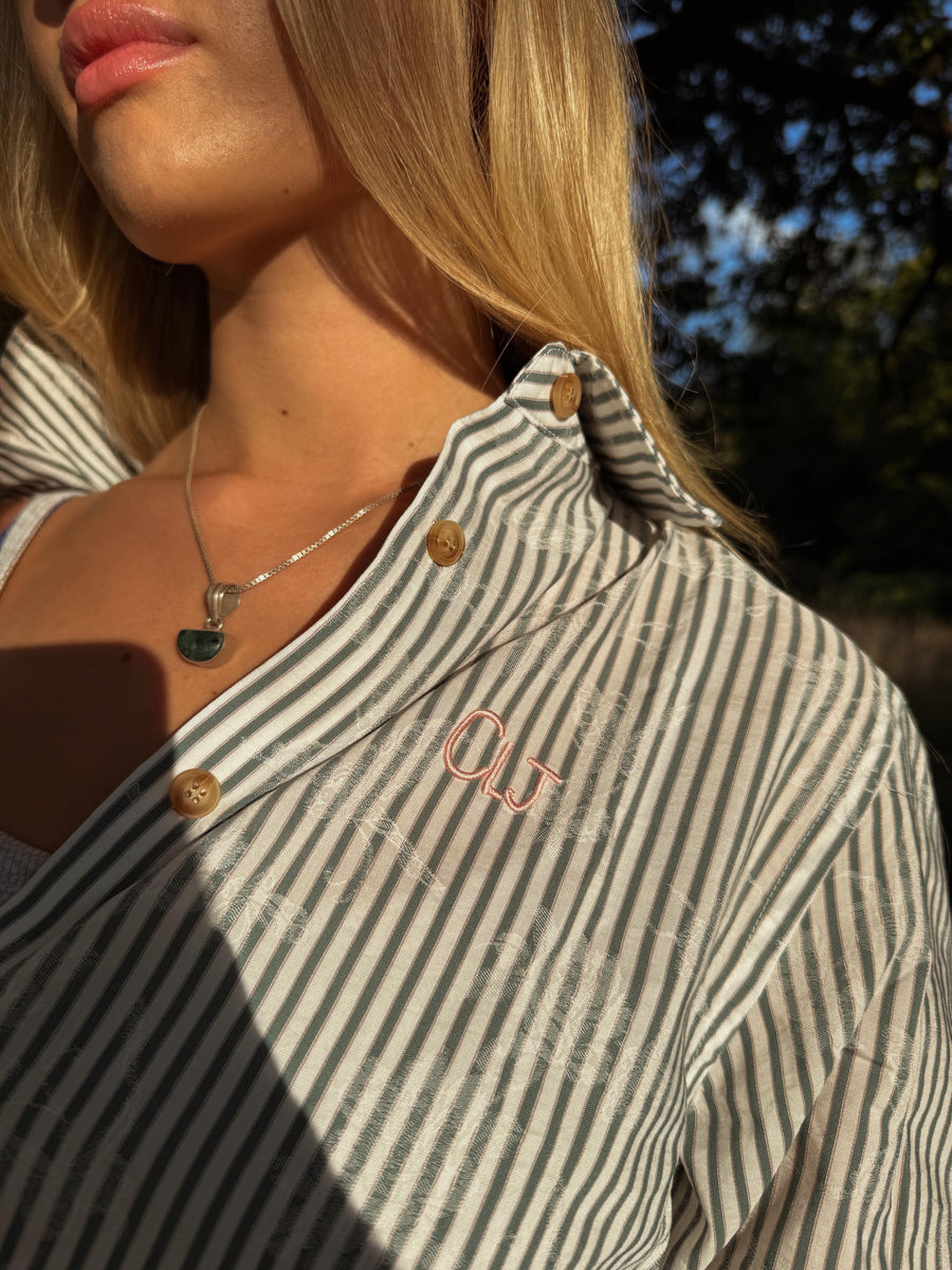 Green & White Pinstripe Cotton Shirt