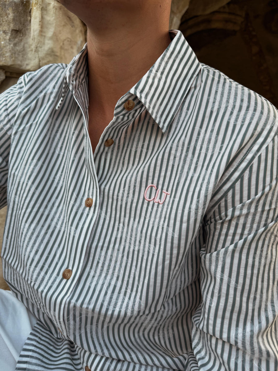 Green & White Pinstripe Cotton Shirt