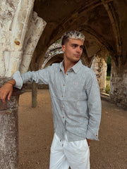 Green & White Pinstripe Cotton Shirt