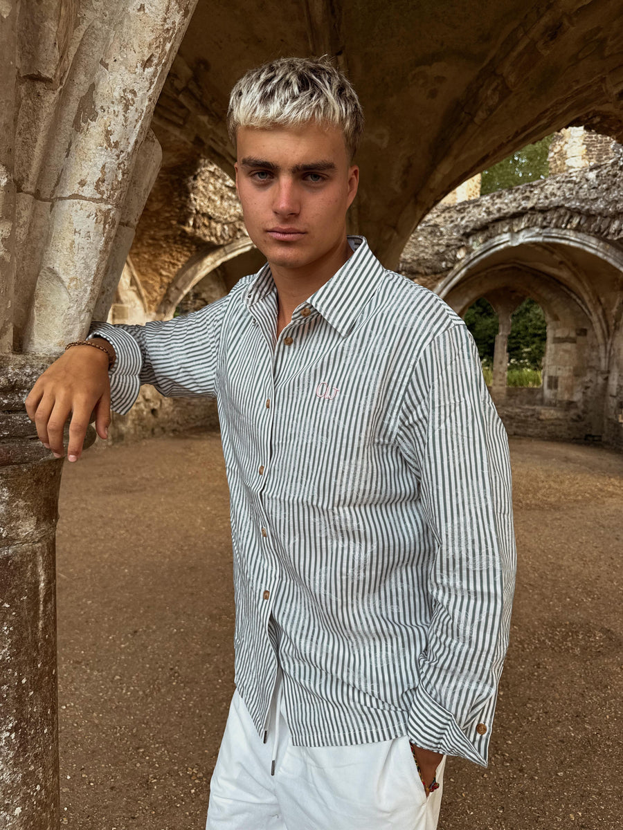 Green & White Pinstripe Cotton Shirt