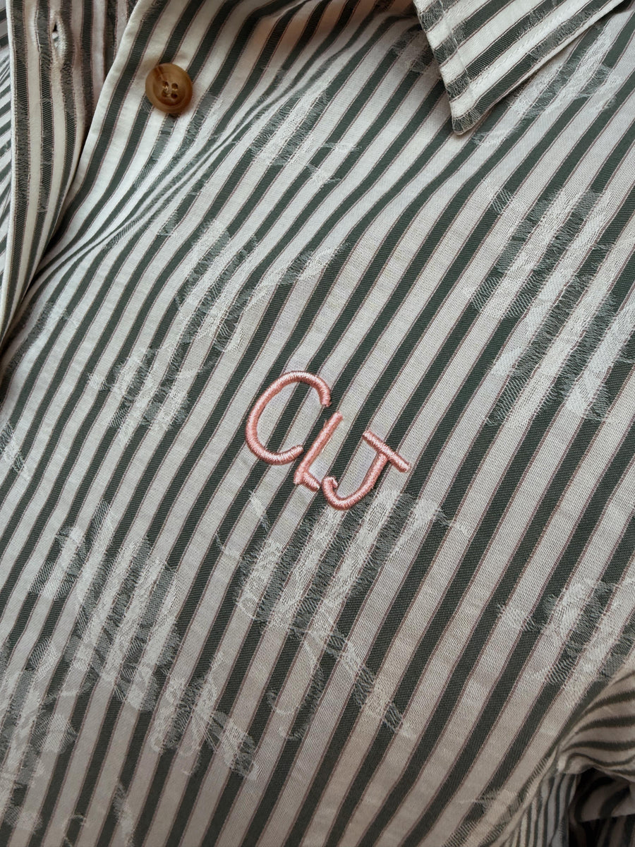Green & White Pinstripe Cotton Shirt