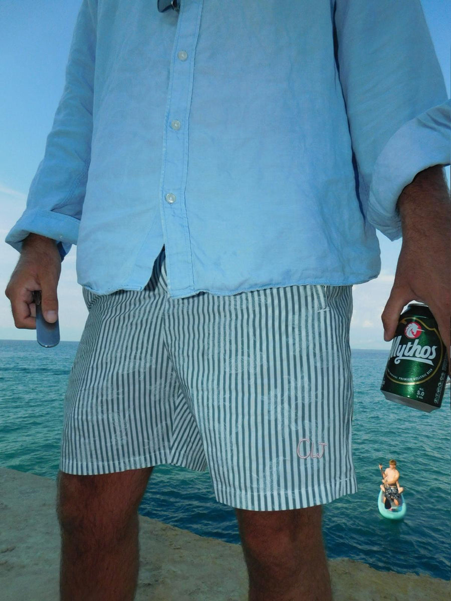 CLJ Green & White Pinstripe Shorts